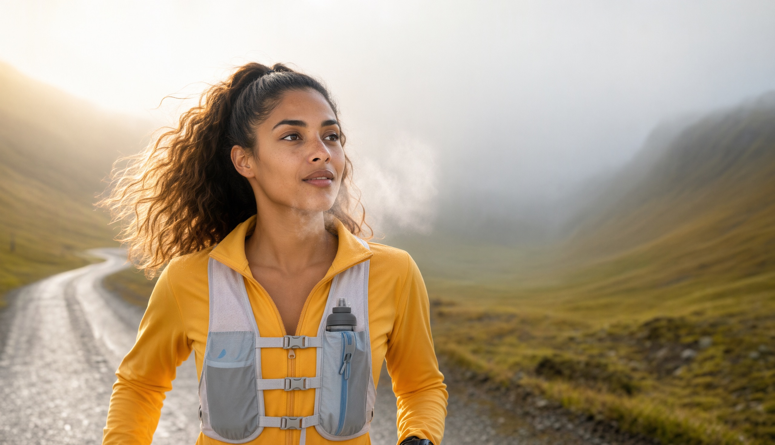 The runner, her breath in the cold