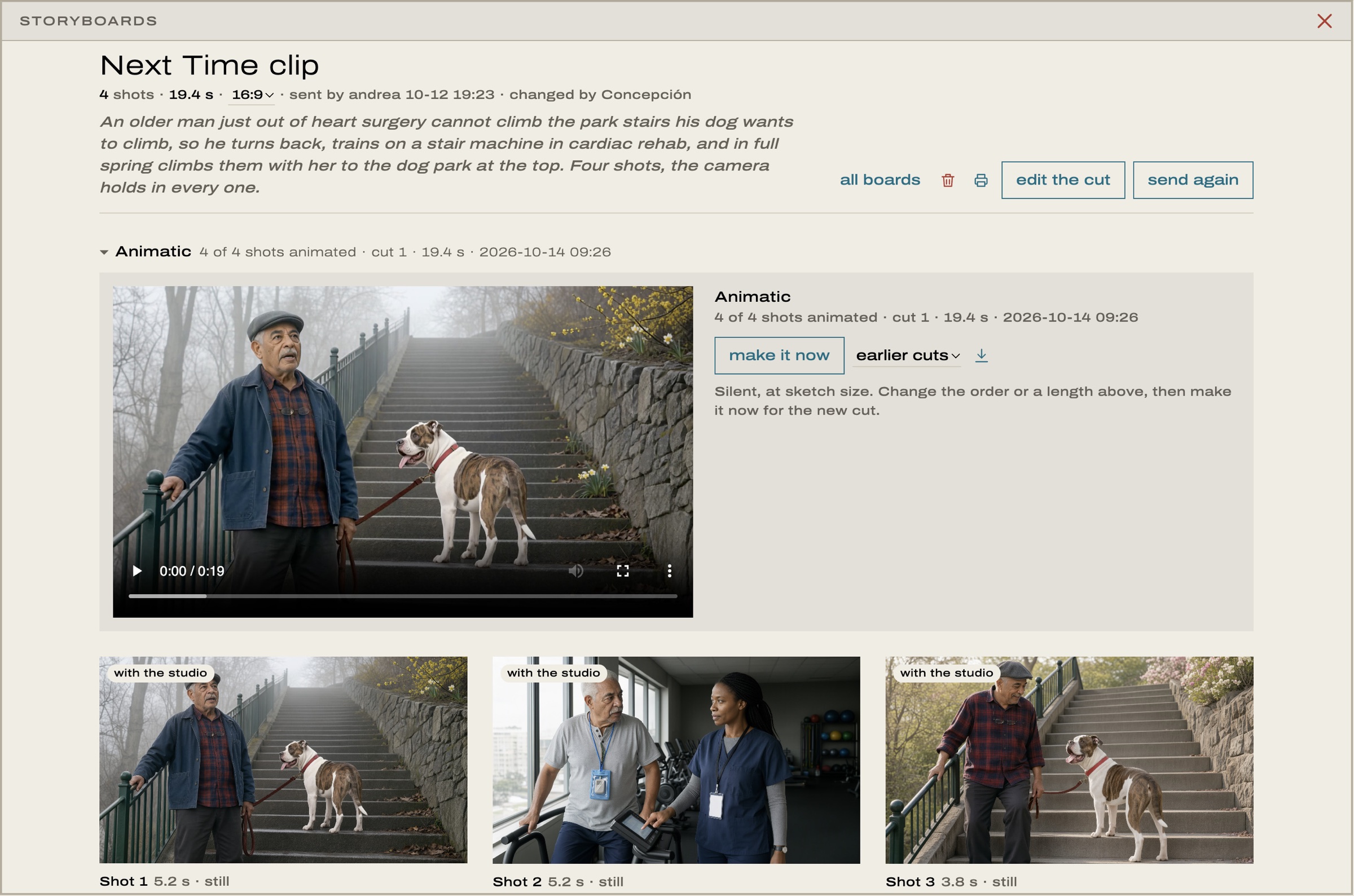 FLO: the Next Time storyboard, with the animatic and the four shots